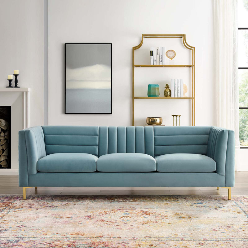 Piatt 90 Velvet Tuxedo Arm Sofa Willa Arlo Interiors Upholstery Color Light Blue